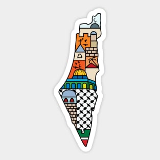 I Love Palestine My Homeland Palestinian Map with Kufiya Hatta Pattern and Most Sacred Cites -wht Sticker